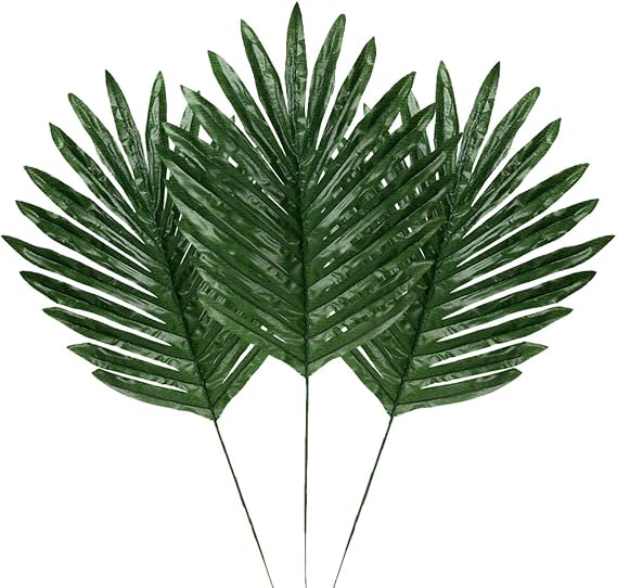 30 Pcs Faux Palm Leaves with Stems Artificial Tropical Plant Imitation Safari Leaves Hawaiian Luau Party Suppliers Decorations,Tiki,Aloha Jungle Beach Birthday Leave Table Decorations