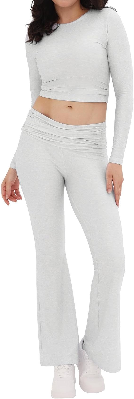 ZOOSIXX Women's Lounge Set Pajamas 2 Piece Outfits, Fold Over Flare Legging Comfy Matching Clothes for Home