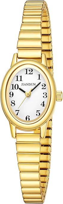 JIANDUN Petite Women's Easy Reader Glod Watch, Analog Women Watch with Stainless Steel Expansion Band, Water Resistant