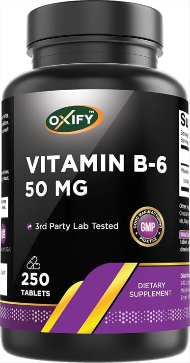 Oxify Vitamin B6 50 mg (Pyridoxine HCl), 250 Tablets | Made in USA