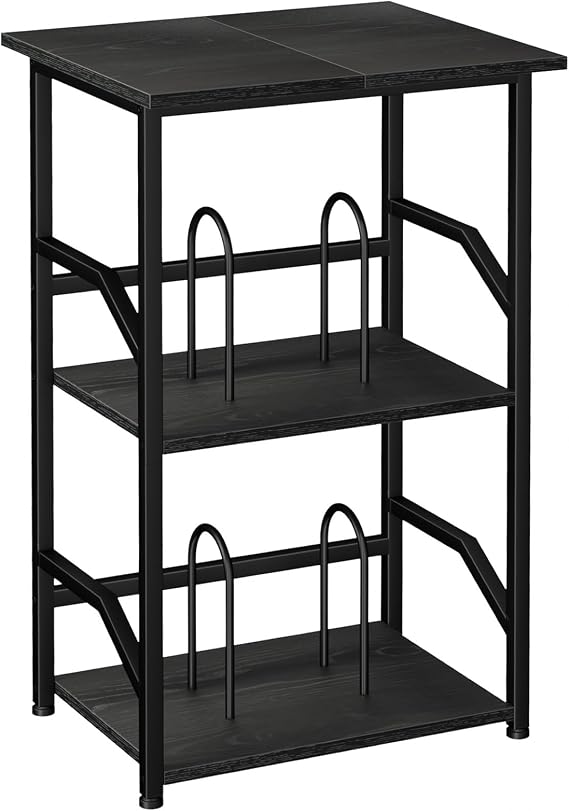 LOAKEKEL Record Player Stand, 3-Tier Bedside Table with Extra-Large Desktop, Side Table Hold Up to 200 Albums, Vinyl Record Storage for Player, Turntable Stand for Living Room, Bedroom, Black
