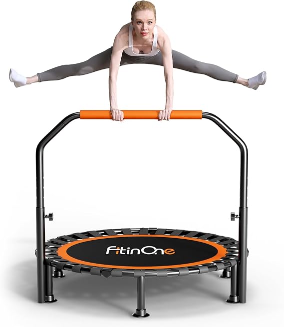 40" Folding Mini Trampoline Max Load 150KG, Indoor Exercise Rebounder with Handle, Fitness Trampoline for Adults and Kids with Bungee Band