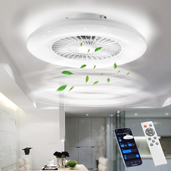 Smart LED Ceiling Light with Fan, Ceiling Fan Lights Stepless Wind Speed Adjustment, Stepless Dimming Light, 60CM Modern Fan Lighting for Living Room, Dining Room, Bedroom, Office, 3000-5500K [Energy Class C]