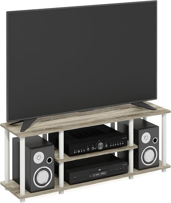 Furinno Turn-N-Tube No Tools 3D 3-Tier Entertainment TV Stand up to 50 inch TV, Round Tubes, Oak