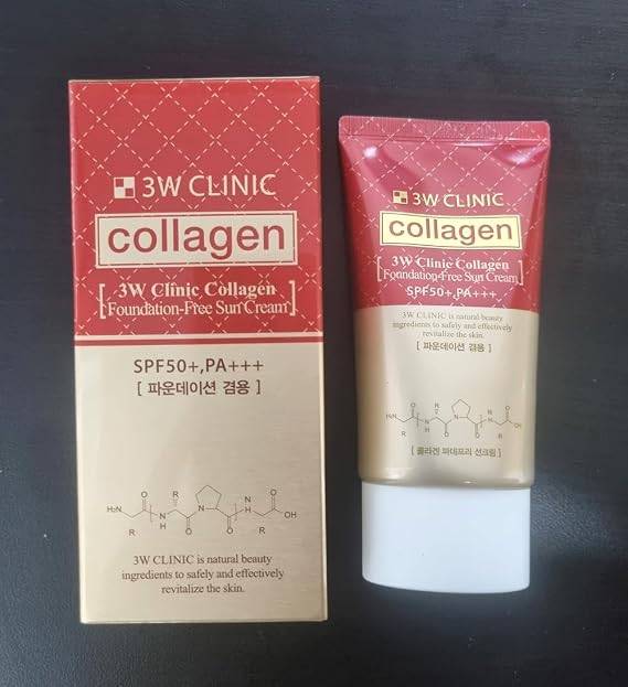 3W Clinic Collagen Foundation-Free Sun Cream, SPF50+ PA+++, Skin Revitalizing Formula, 60g