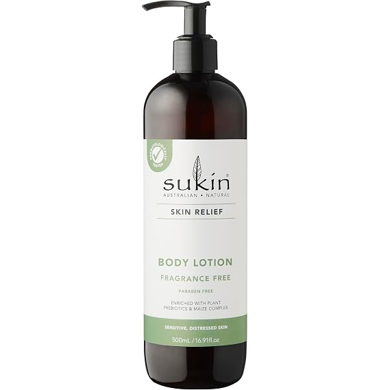 Sukin Skin Relief, Body Lotion, Sensitive, Distressed Skin, Fragrance Free, 16.91 fl oz (500 ml)