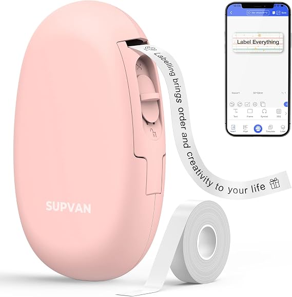 SUPVAN E10 Label Maker - Portable Wireless Mini Label Printer with Tape Multiple Templates Available, Handheld Label Printer for Labeling for Organization Home Office Storage Pink