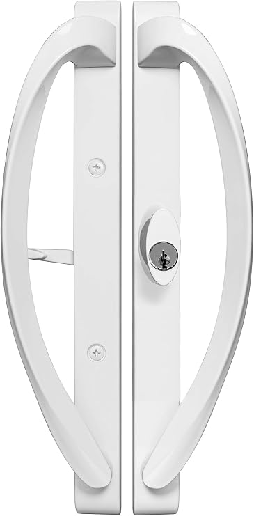 Rockwell Security Modena Contemporary Sliding Door Center Keylock Handle Set in White Fits 3-15/16 Inch CTC Screw Holes and 1-3/4 Inch Thick Doors