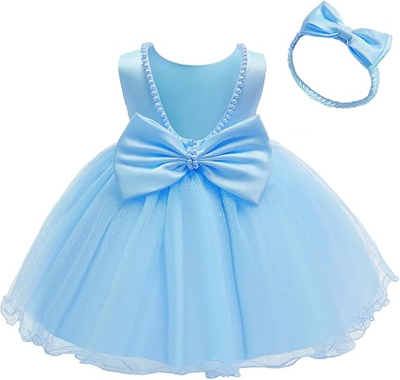 6M-6T Baby Backless Pageant Dress Toddler Girls Tutu Gown Flower Dresses with Headwear