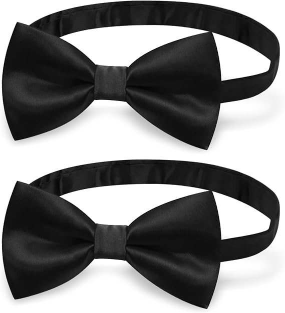 2 Pcs Bow Ties for Men, Black Bow Tie for Wedding & Party, Adjustable Satin Dress Bow Tie for Men, Boys