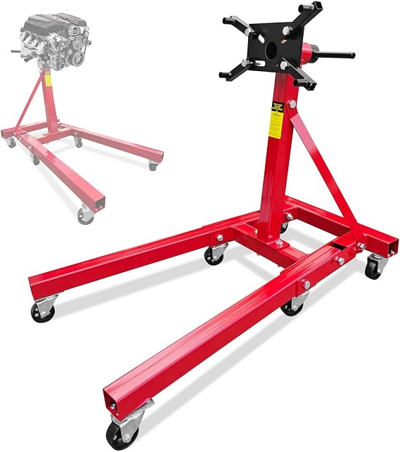 HRVEOCEI Engine Stand 2000LBS, 360 Rotating Motor Stand with H-Base & 6 Casters, Heavy-Duty Steel Engine Stands with Adjustable Arms for Car/Motorcycle Engines, Folding (Red)
