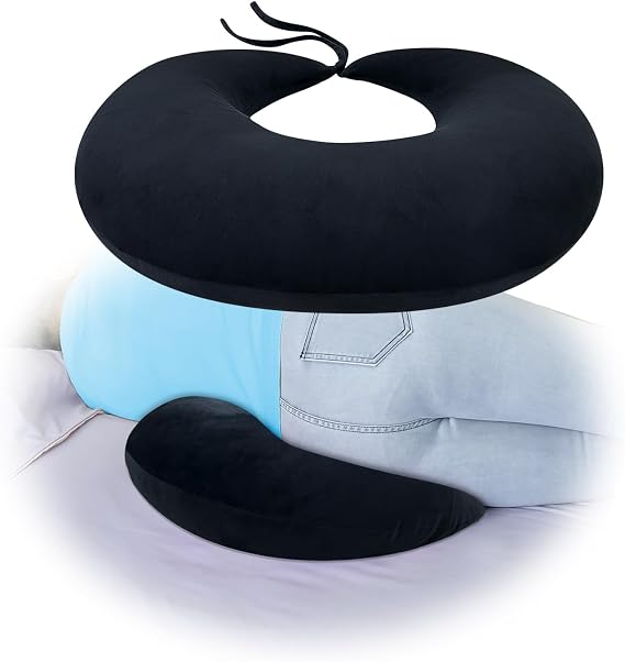 AOSSA BBL Pillow for Sleeping, Brazilian Butt Lift Recovery Pillow, Butt Donut BBL Cushion After Surgery Sitting, Driving Hip Lumbar Wedge Support, BBL Recovery Must Haves for Chair Bed (Black)