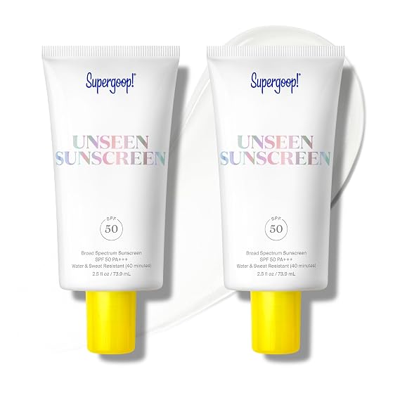 Supergoop! Unseen Sunscreen - SPF 50 - Clear & Invisible Face Sunscreen + Broad Spectrum + Makeup-Gripping Primer - Weightless, Scentless, Oil Free - For All Skin Types & Tones - 2.5 fl oz, 2 Pack