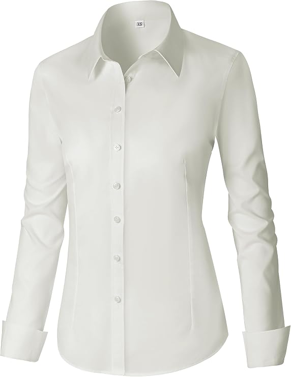 CUNLIN Womens Cotton Button Down Shirts for Women Fitted Long Sleeve Formal Dress Shirt Work Blouses Tops