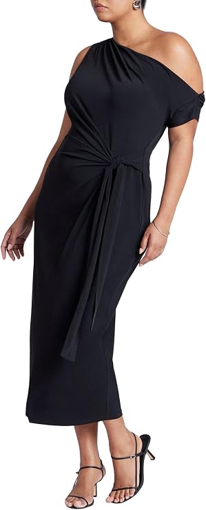 ELOQUII Off The Shoulder Tie Front Midi Dress