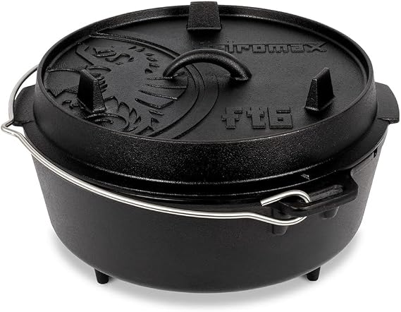 Petromax Cast Iron Dutch Oven for Cooking or Baking Outdoors Over a Campfire or in the Home Kitchen, Pre-Seasoned Cookware Conducts Heat Evenly, 3 Legs, 5.8 Quart