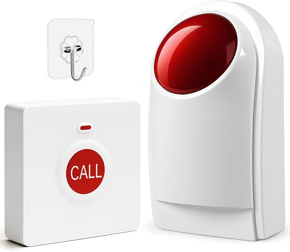 Panic Button Alarm Wireless Emergency Call System for Elderly & Disabled, Battery Powered, 130dB Adjustable Volume, 350ft Range for Bathroom, Home, Warehouse & More (1 Siren+1 Buttons)