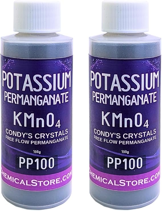 Potassium Permanganate -  Condy's Crystals, FreeFlow, Powder | 97% Pure KMnO4 | for Water Purification, Disinfection & Aquaculture | Removes Iron & Manganese (200 Grams)