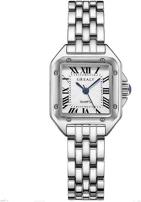 Womens Watches Silver with Small Vintage Bracelet, Rectangular Case Roman Dial