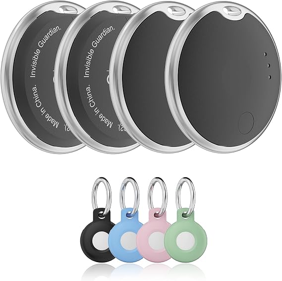 Invisible Guard Finder Tag-4 Pack, Bluetooth Tracker Works with Apple Find My(iOS Only)-Waterproof, Replaceable Battery (BK-4PC)