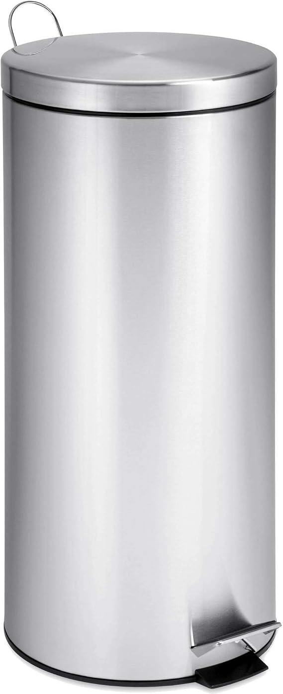 Honey-Can-Do TRS-02110 Round Stainless Steel Step Trash Can with Liner, Chrome, 30-Liter Per 8-Gallon