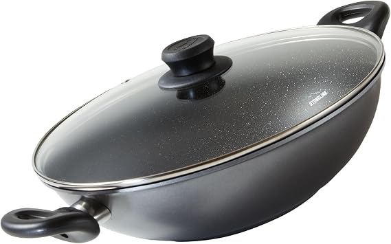 STONELINE Wok 28 cm with Glass Lid Suitable for Induction Cookers