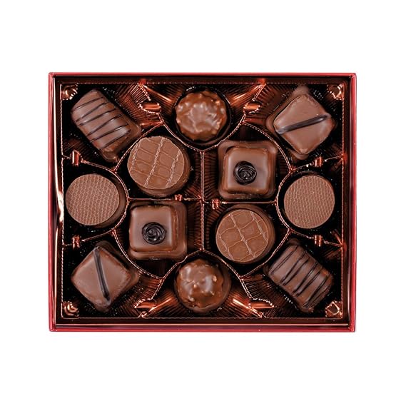 Maxim's de Paris Milk Chocolate Assortment, 12pc Gift Box - French Chocolat, Hazelnut, Praline, Croquantine, Gianduja, Coconut, Speculoos, Cappuccino, Rocher, Soft, Crispy, Candy, Imported, 120g