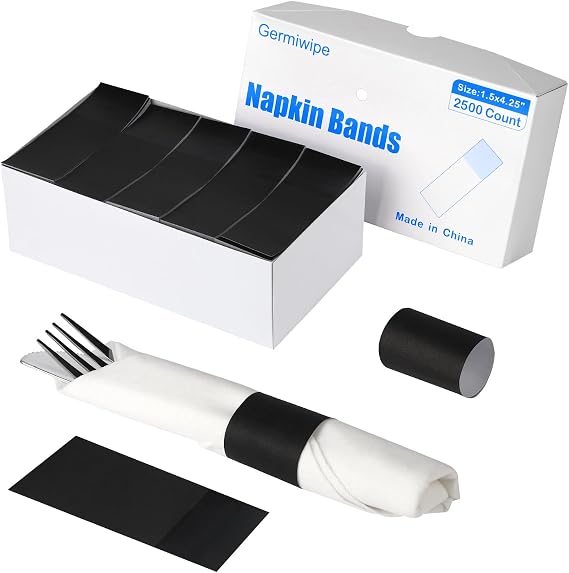 Germiwipe 2500 Pcs Napkin Bands, Paper Napkin Rings Self-Adhesive, (Black)
