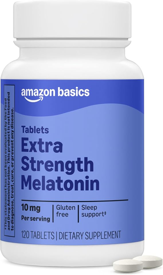 Amazon Basics Extra Strength Melatonin Tablets, 10 mg, 120 Count