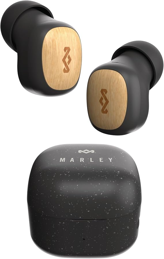 House of Marley Smile Jamaica True Wireless Earbuds, 14-Hour Playtime, Sustainable Bamboo & Recycled Plastics, Quick Charge, Compact Design, (Signature Black)