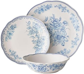 The Pioneer Women 12-Piece Stoneware Dinnerware Set, Agatha Blue
