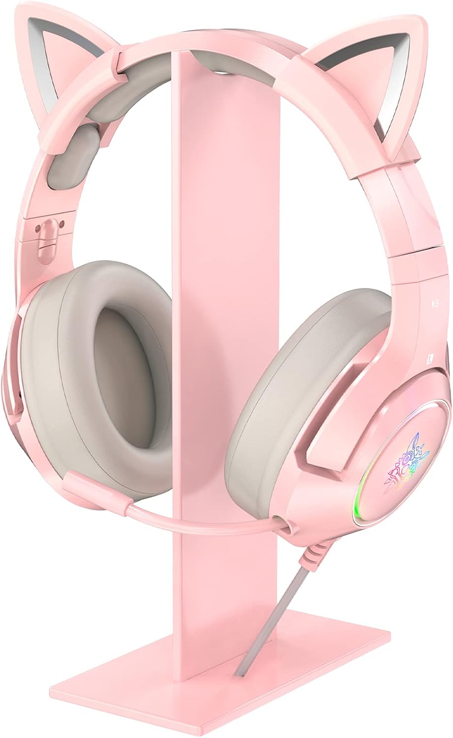 Pink Headphones Stand, Universal Gaming Headset Holder Hanger with Stable Base K9 Cat Ear HeadsetNot Included and All Headphones