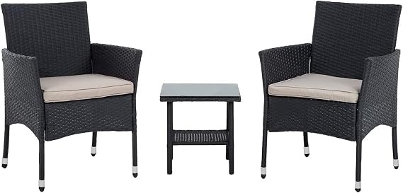 Patio Furniture Set 3 Piece Patio Chair Bistro Set Outdoor Rattan Chairs Wicker Conversation Set for Backyard Porch Poolside Lawn,Black