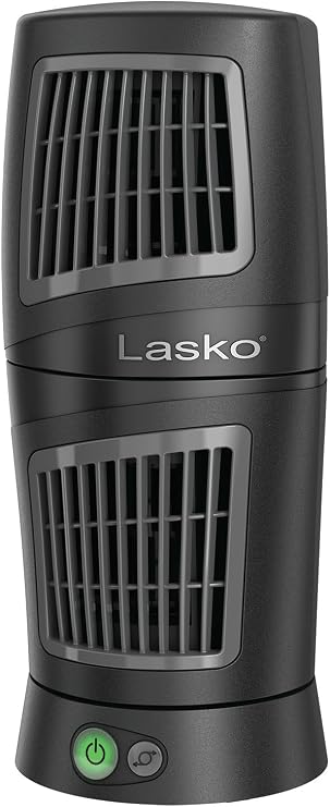 Lasko 12" Twist-TopTM 3-Speed Portable Tower Table Fan Widespread Oscillation for Bedroom, Office, Black, 4911
