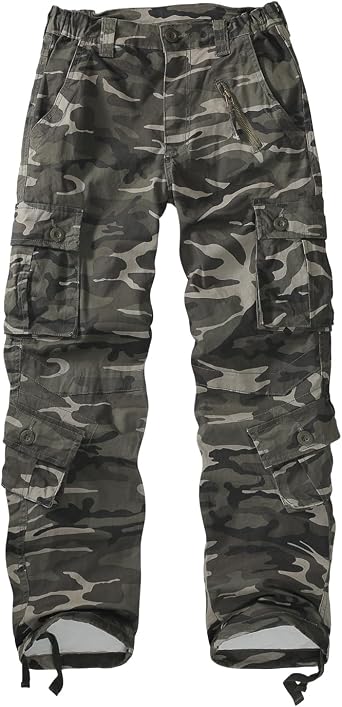 Camo Pants for Womens Casual Cargo Jeans Cotton Mid Rise Baggy Y2K Travel Streetwear with 9 Pockets