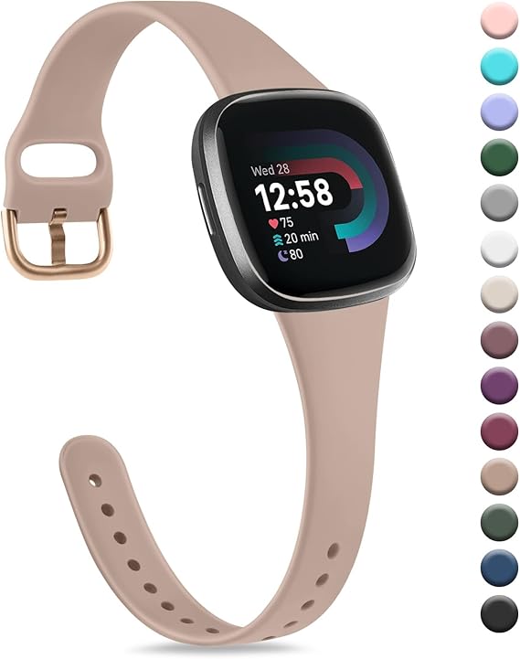 Strap compatible for Fitbit Versa 3 Straps/Sense/Sense 2 Strap for Women Men, Soft Slim Thin Silicone Replacement Band Wristband Watchband for Fitbit Versa 4