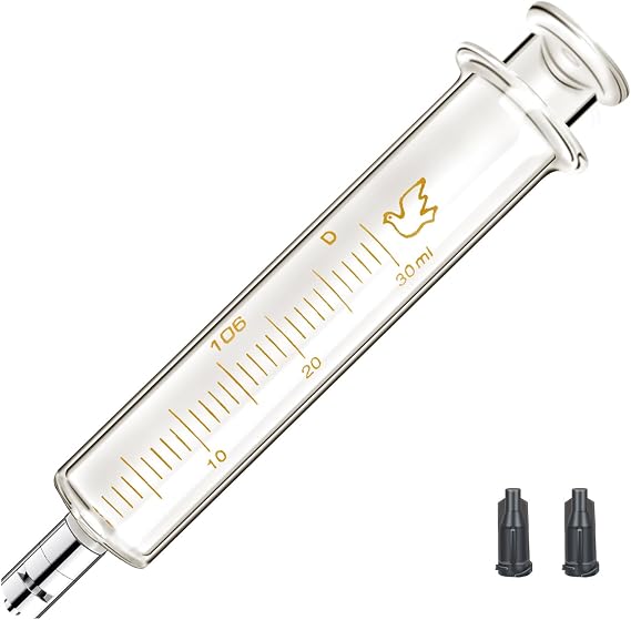 1 Pack Glass Syringes with Caps 30ml for Laboratory