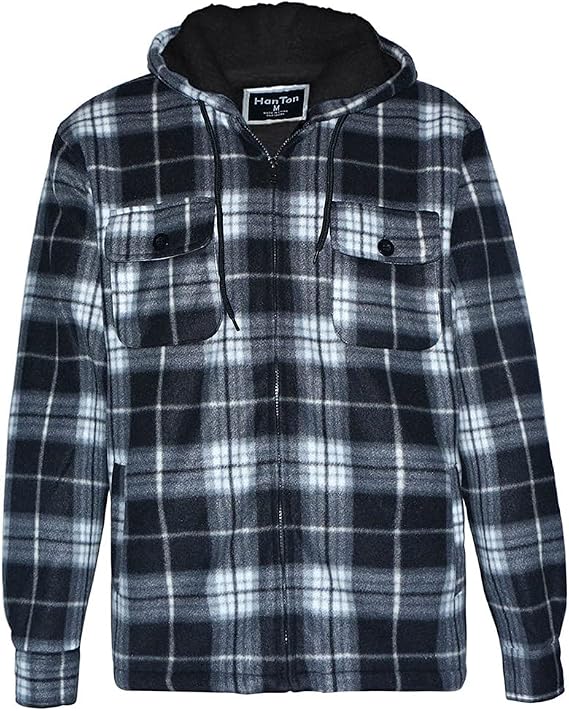 Mens Plaid Sherpa Lined Jacket Zip Up Heavy Fleece Hoodie Flannel Shirt Jacket