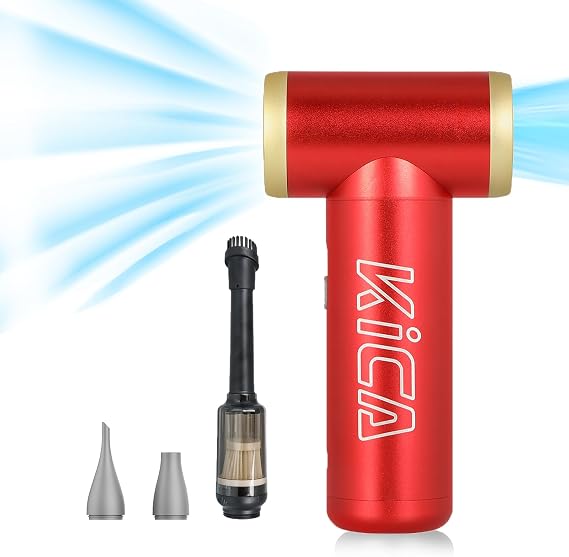 KiCA Jetfan 2.0 Electric Air Duster+Vacuum Accessory Combo for Computer/Keyboard/House Cleaning/Camera Lens/Camping/BBQ/Car/Barbershop,100000RPM,Two Nozzle/Long Battery,Air Can Substitute Tool-Red