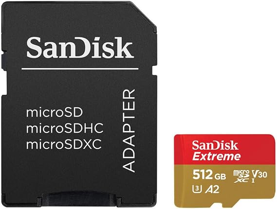 SanDisk Extreme 512GB UHS-I U3 microSDXC Memory Card with SD Adapter