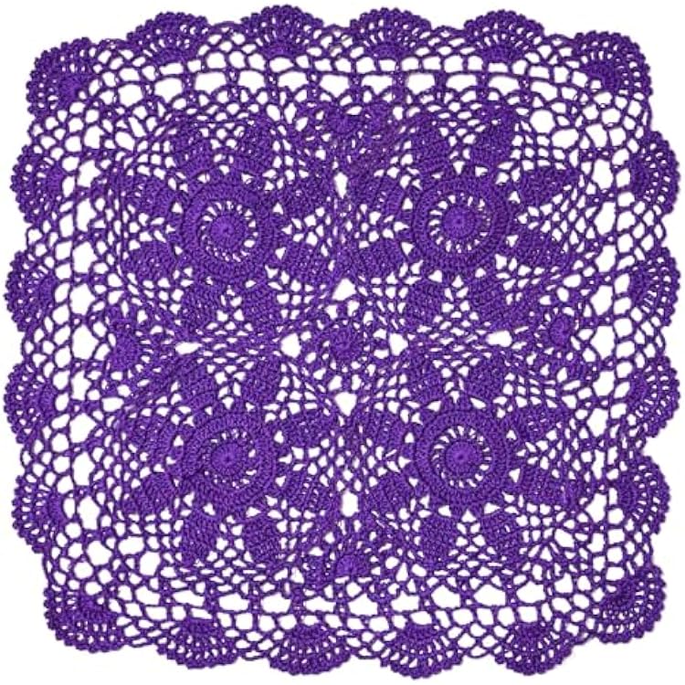 BIBITIME Square Flower Lace Doilies Kitchen Table Doily Vase Mats Tablecloth Handmade Crochet Placemats Dish Plate Mat 1PC - 15 to 16, Style02-Dark Purple