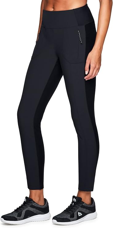 Avalanche Women's Combo Stretch Woven Front Knit Slim Fit Pant with Pockets