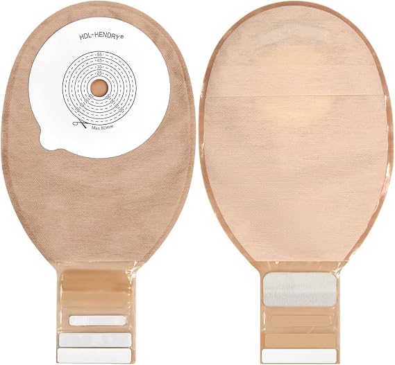 65PCS Colostomy Bags,One Piece Ostomy Bags,Colostomy Supplies for Ileostomy Stoma Care,15 mm-60 mm Cut-to-Fit Colonoscopy Ostomy Bag- Includes 60PCS Colostomy Bags and 5PCS Ostomy Barrier Rings