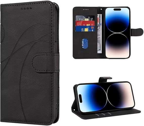 SEAHAI Leather Flip Case for OnePlus 15, Premium PU Wallet Book Folio Shockproof TPU Shell Cover with Kickstand/Credit Card Slots/RFID Blocking/Magnetic Close - Black