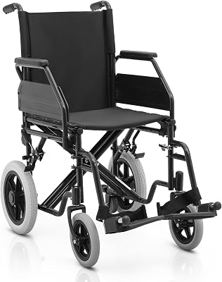 Transport Wheelchairs for Seniors and Adults, Foldable Transport Wheelchair with Detachable Flip Back and Swing Away Foot Rest, Portable Travel Wheel Chair, Black