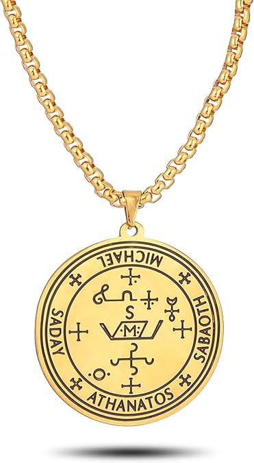 Sigil of Archangel Michael Saday Athanatos Sabaoth Necklace Ancient King of Solomon Saint 7th Archangel Michael Pendant Necklace Medallion Talisman Jewelry for Men Women