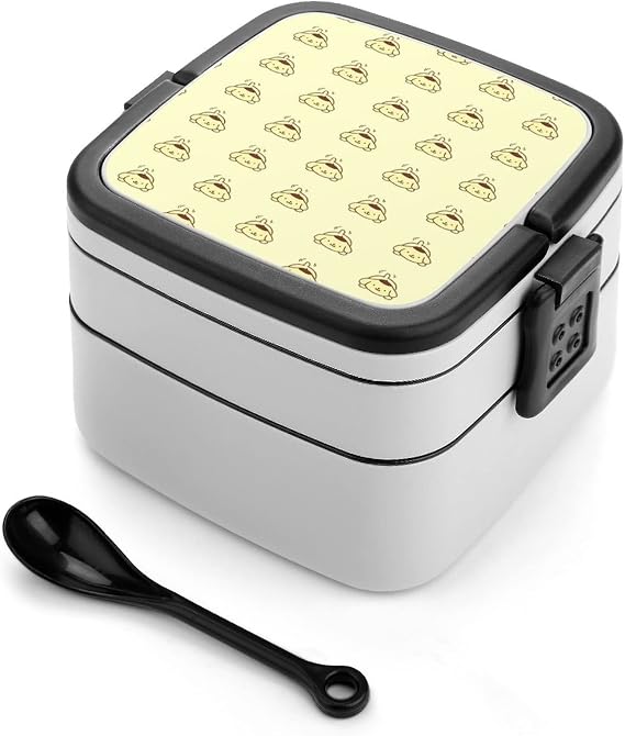 Pompompurin Bento Box, 2-Tier, Antibacterial, Bento Box, Large Capacity, Fluffy, Bento Box, Includes Spoon, For Women, Men, Children, Thermal Bento Box, Lunch Box