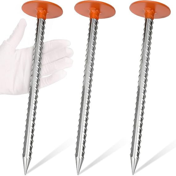 3 Pack Rebar Property Line Markers 11.8x2.8 Inch Permanent Survey Stakes Heavy Duty Survey Pin Hi-Vis Orange Property Land Boundary Markers for Outdoor Lawn Garden Paver Landscaping Septic Tank