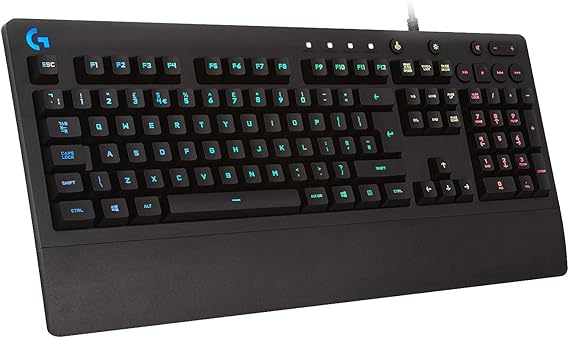 Logitech G 213 Prodigy English Gaming Keyboard, RGB LIGHTSYNC, Backlit Keys, Splash Resistant, Customizable Keys, Dedicated Multimedia Controls - Black