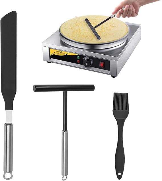3Pcs Crepe Spreader and Spatula Kit, Stainless Steel Crepe Pancake Tools, T- Shaped Batter Spreaders, Silicone Oil Brush, for Home Kitchen Cooking Baking Tools